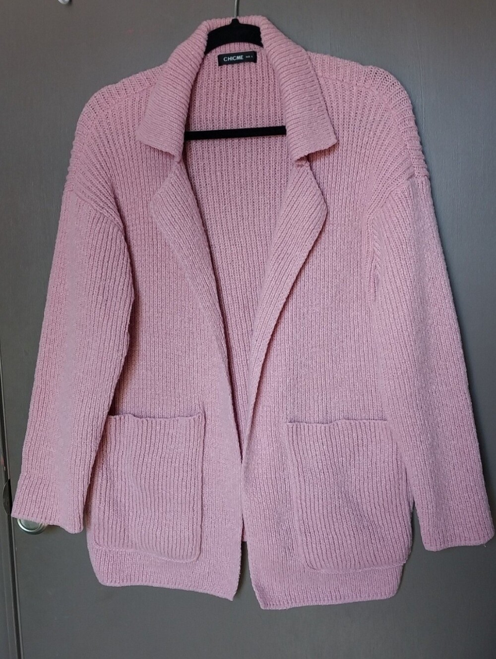 CHICME Light Pink Open Front Cardigan With Pockets